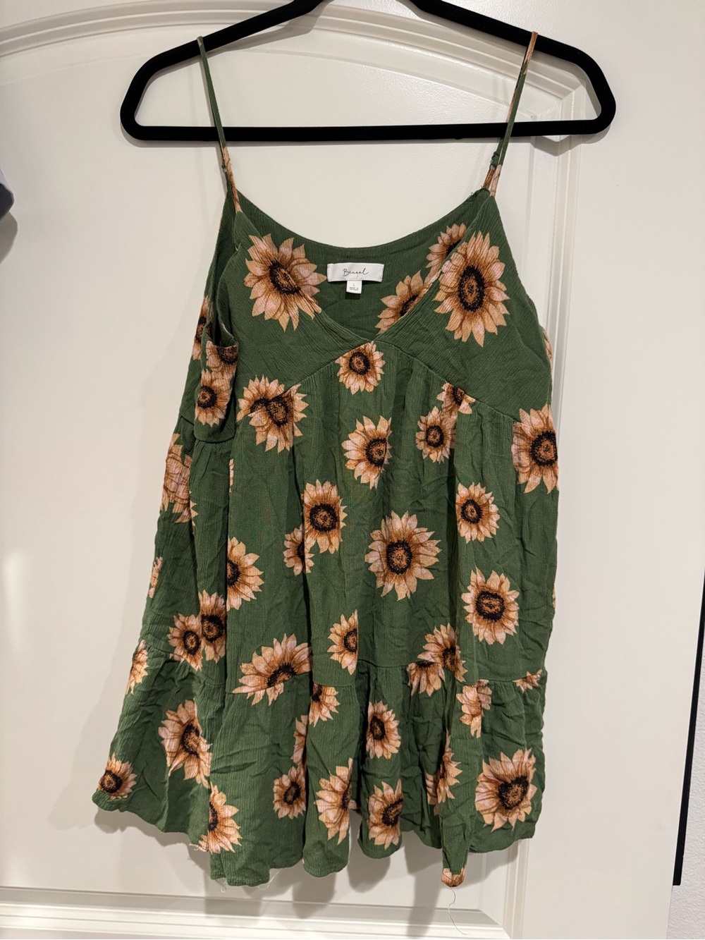 BE COOL Olive Green Sunflower Print Spaghetti Strap Tank